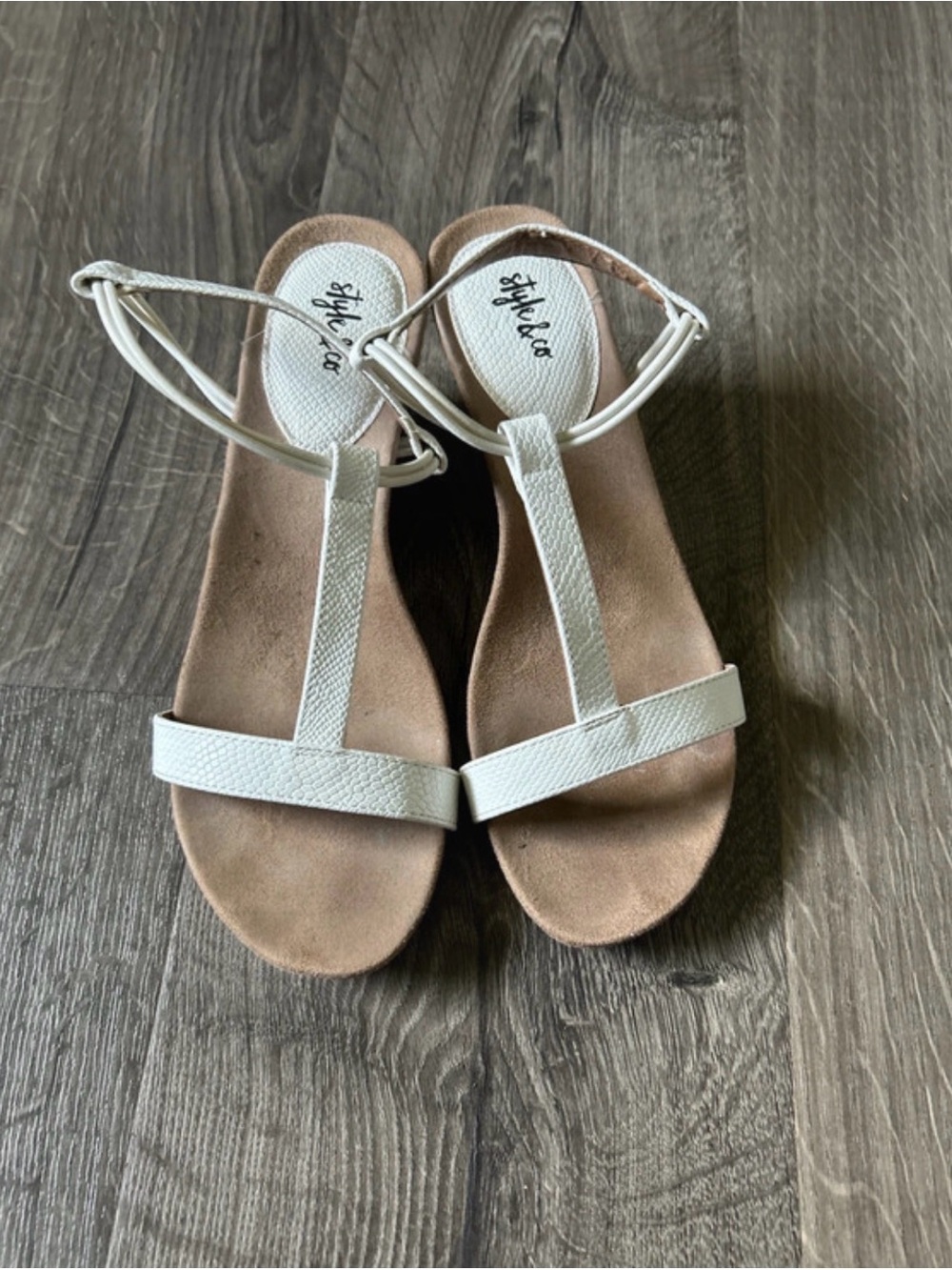 Style & Co. White T-Strap Ankle-Strap Sandals